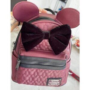 🆕Loungefly Womens Maroon Minnie Mouse Quilted Double Strap Shoulder Bag Purse